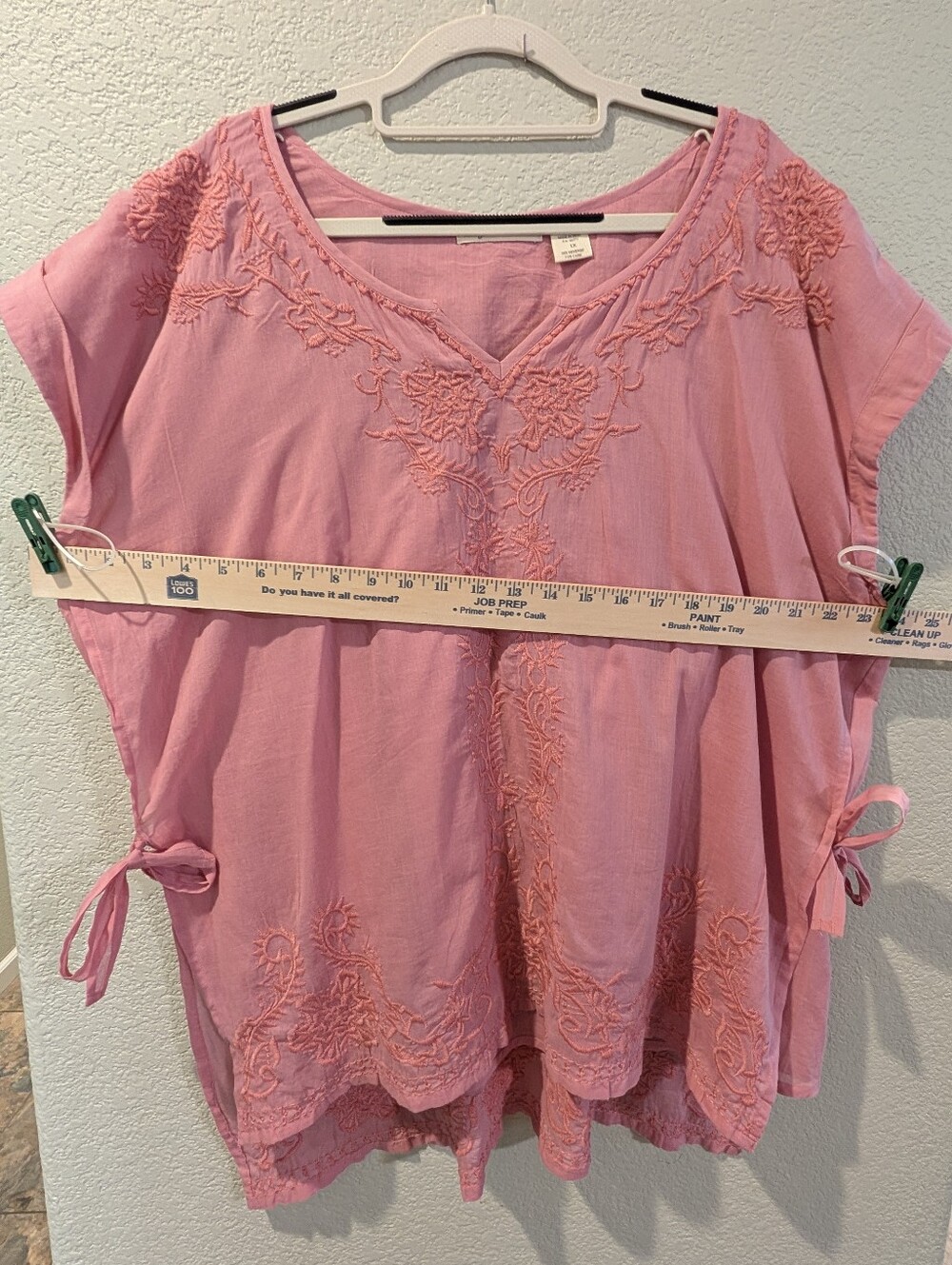 Indigo Thread Co Pink Embroidered Boho Tunic Top 1X Cotton Side Tie - Picture 8 of 12